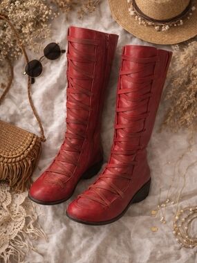 Miz Mooz Red Tall Strappy Boots EU 40 Boho Festival